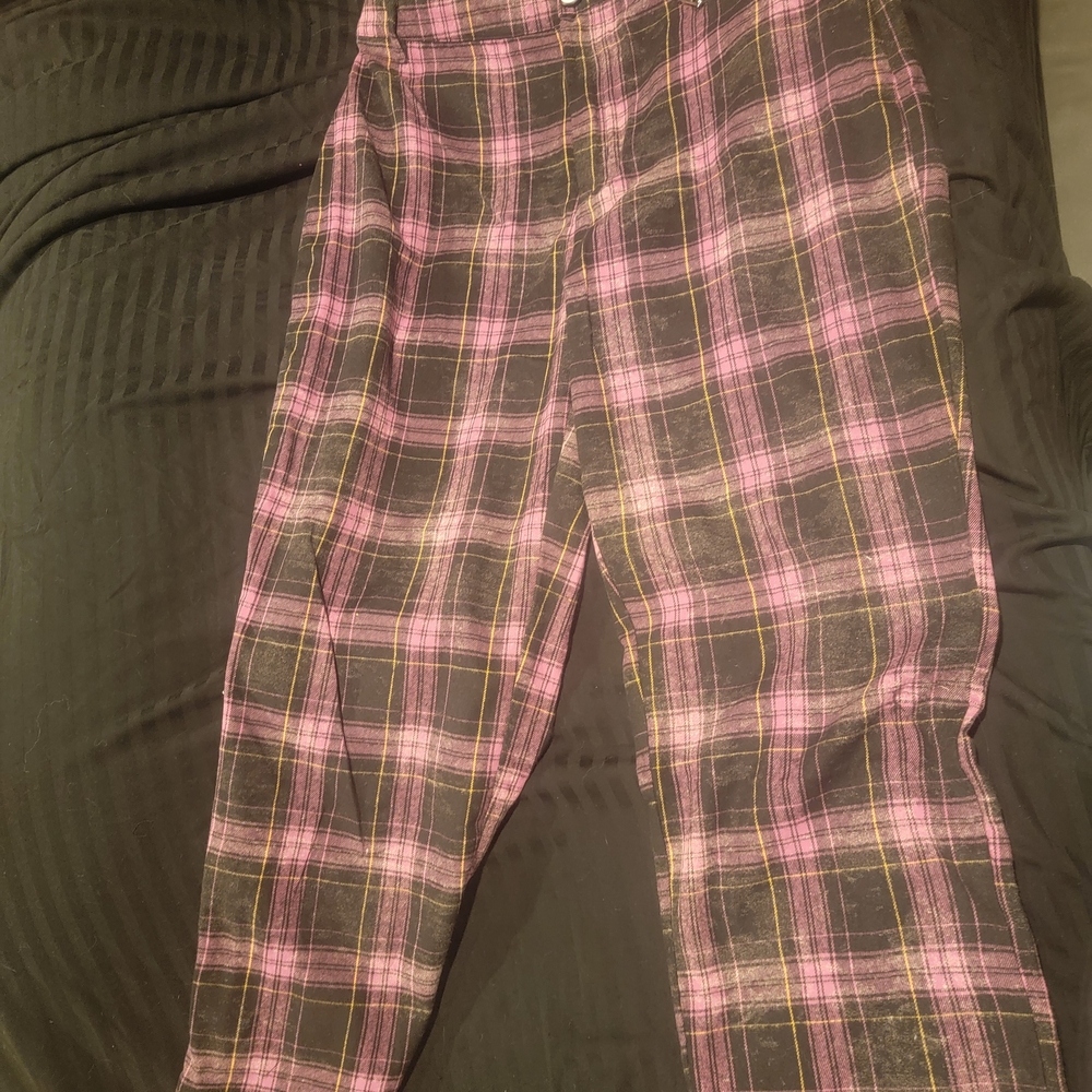 Disturbia Black and Pink Plaid Pants